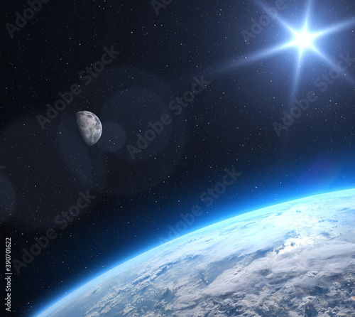 Fototapeta Naklejka Na Ścianę i Meble -  Earth and moon in space. Elements of this image furnished by NASA.