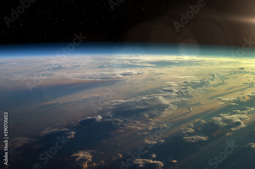 Planet Earth from space. Earth's atmosphere. Elements of this image furnished by NASA.  photo