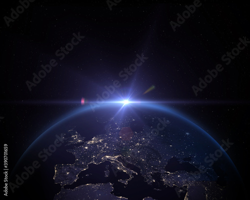 Planet Earth from the space at night. Elements of this image furnished by NASA.
