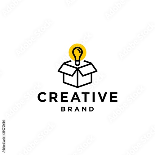 out of the box idea thinking concept logo icon vector illustration, symbol of creative idea with an open box with light bulb