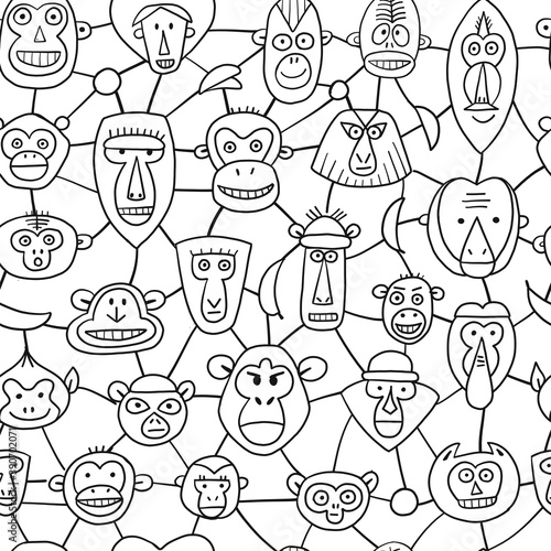 Funny monkey, big family. Sketch for your design. Childish style