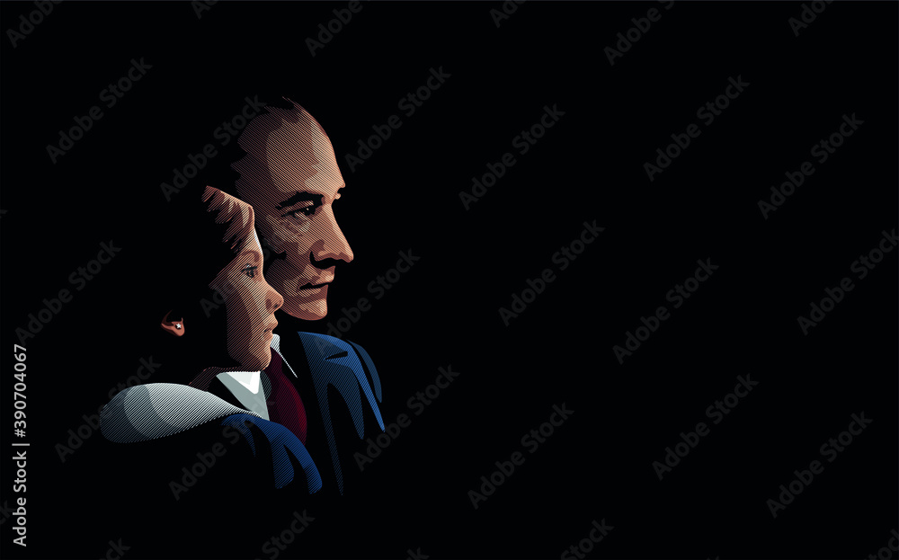 Ataturk and little girl looking away - obrazy, fototapety, plakaty 
