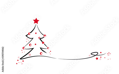 tannenbaum - strichzeichnung mit sternen und weihnachtskugeln