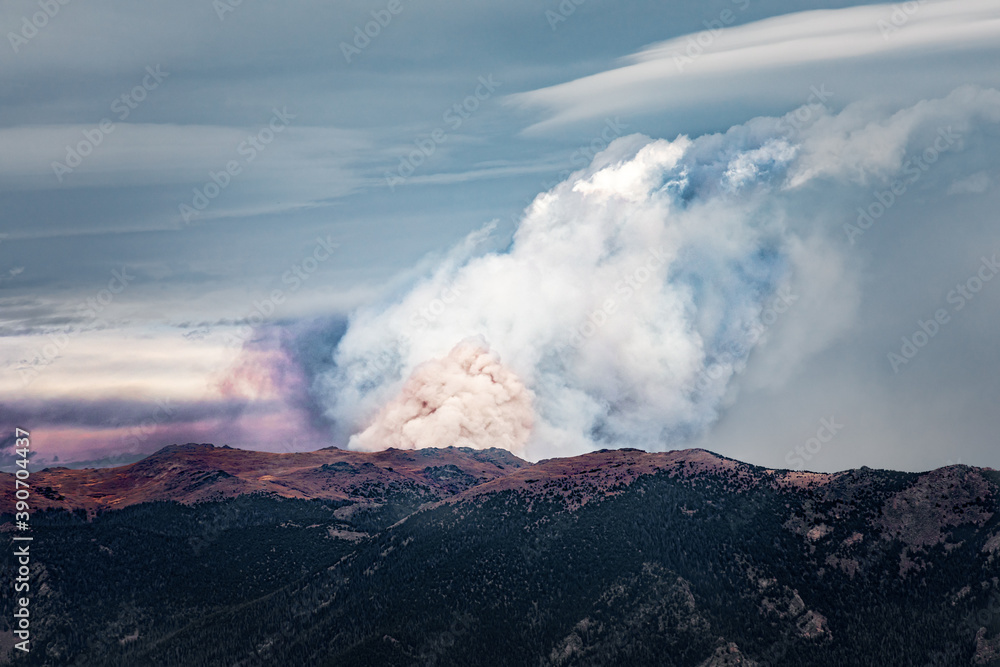 Wildfires in the Rocky Mountains, northern Colorado wildfires with huge smoke clouds