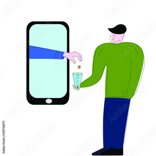 Vector concept telemedicine man receiving medicine 