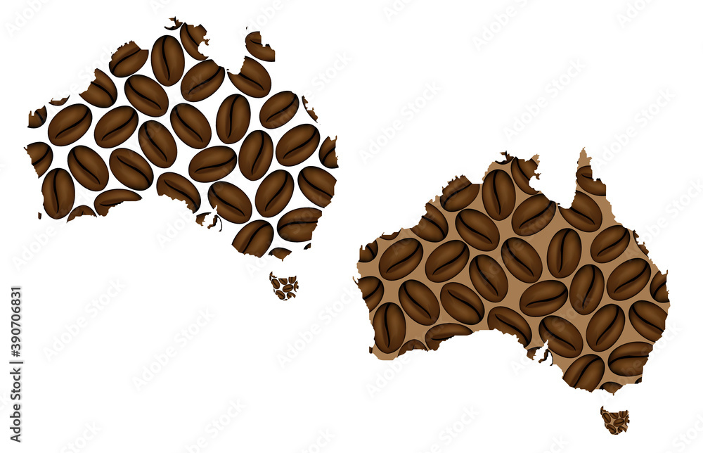 Australia map of coffee bean, Australia map made of coffee beans