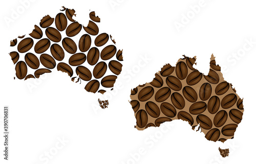 Australia -  map of coffee bean,  Australia map made of coffee beans,