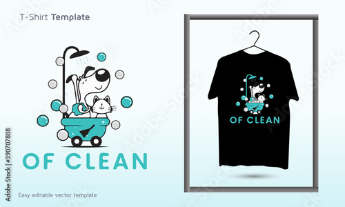 Two dog bathing together logo, dog t shirt design, pet t-shirt template