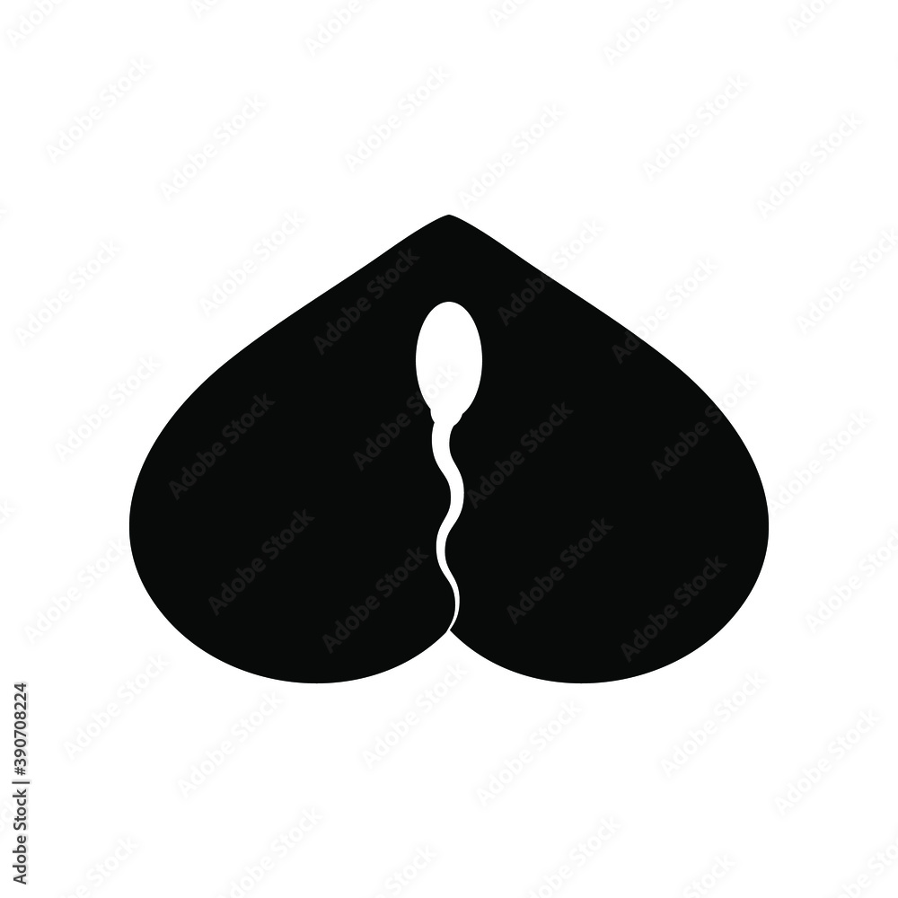 Spermatozoon inside a heart symbol. Logo, black silhouette on a white background. The concept of male sperm fertilization of a female egg. Isolated vector illustration, icon. Spermatozoon inside a heart symbol. Logo, black silhouette on a white background. The concept of male sperm fertilization of a female egg. Isolated vector illustration, icon.