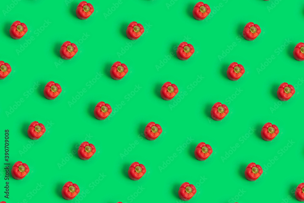Peppers pattern on a green background Peppers pattern on a green background