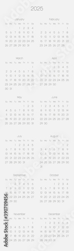 Monthly calendar of year 2025
