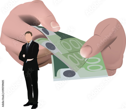 hands counting money behind distinguished man