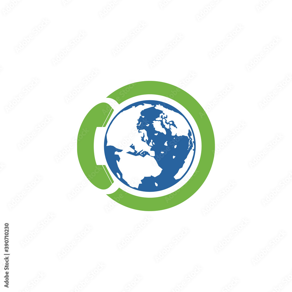 Globe with handset vector logo icon. Call and globe icon international call symbol logo template design.	