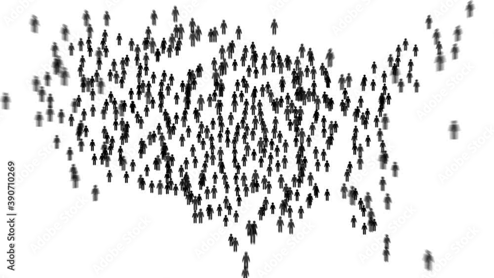 USA country population map made up of people figure icons USA country population map made up of people figure icons