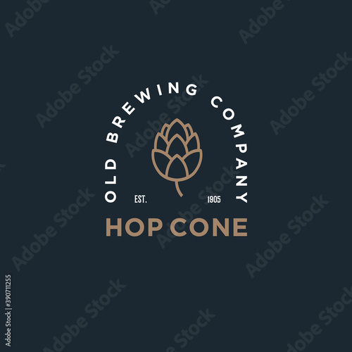 Old Brewing company emblem. Hop cone logo. Craft Beer logotype. Hop Cone and typographic Composition.