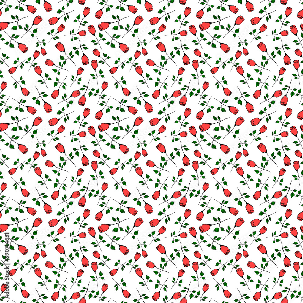 seamless pattern design red roses on white background