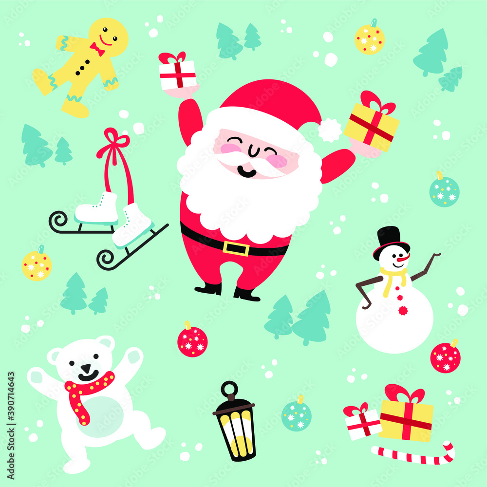 Pattern New Year & Christmas icons set.Vector illustration.Santa Claus, snowman Pattern New Year & Christmas icons set.Vector illustration.Santa Claus, snowman