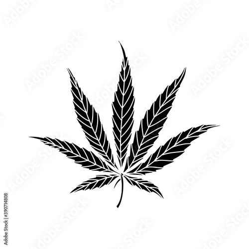 Marijuana leaf. Black silhouette icon.