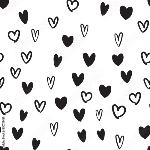 Heart doodles texture. Hand drawn valentine's day pattern. Hearts background.