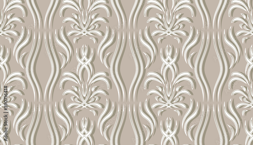 Beige pattern made of leaves. Vertical strips. Seamless pattern. Vector. Beige pattern made of leaves. Vertical strips. Seamless pattern. Vector.