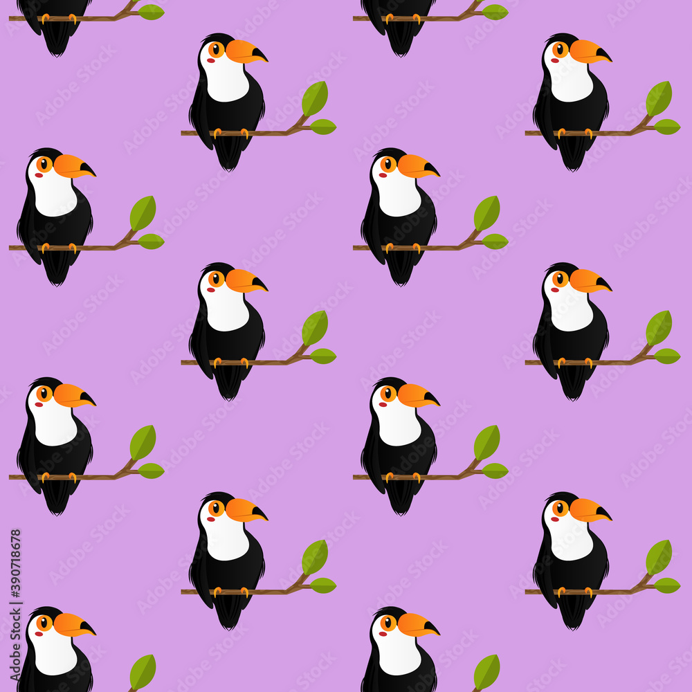 Fototapeta premium Seamless pattern horn bill bird on purple background