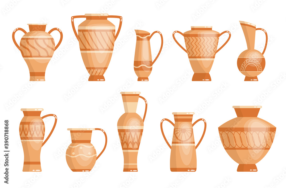 Collection of greek vases in ancient style as template for Interiors
