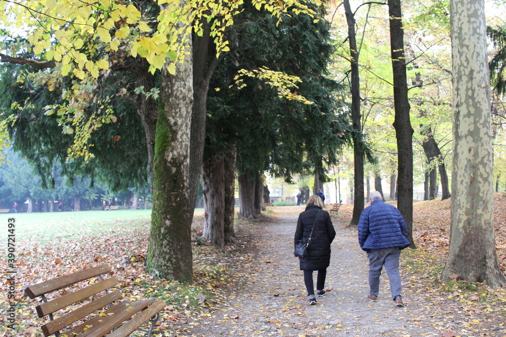 Persone che passeggiano nel parco in autunno