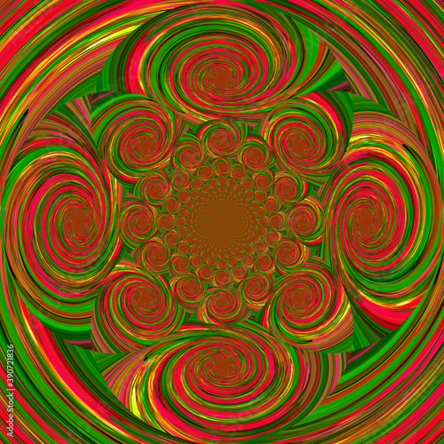 Abstract psychedelic spiral circle  background red green