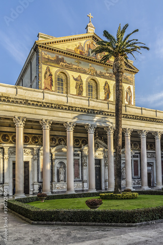 Photography Papal Basilica of Saint Paul Outside the Walls (Basilica Papale di San Paolo Fuori le Mura, 1840) - one of four major basilicas in Rome, Italy