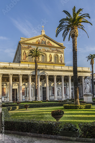 Papal Basilica of Saint Paul Outside the Walls (Basilica Papale di San Paolo Fuori le Mura, 1840) - one of four major basilicas in Rome, Italy.