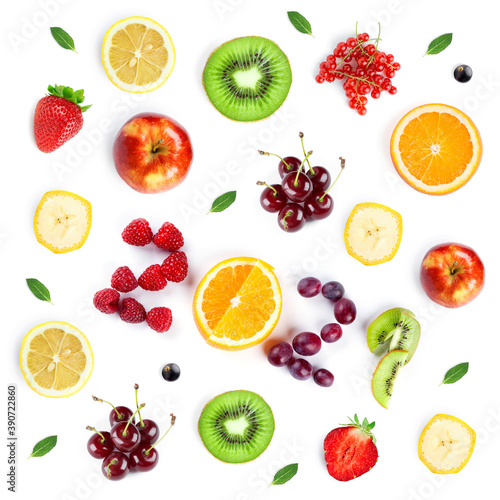 Fruits. New year 2021 made of fruits on the white background. Healthy food. Texture