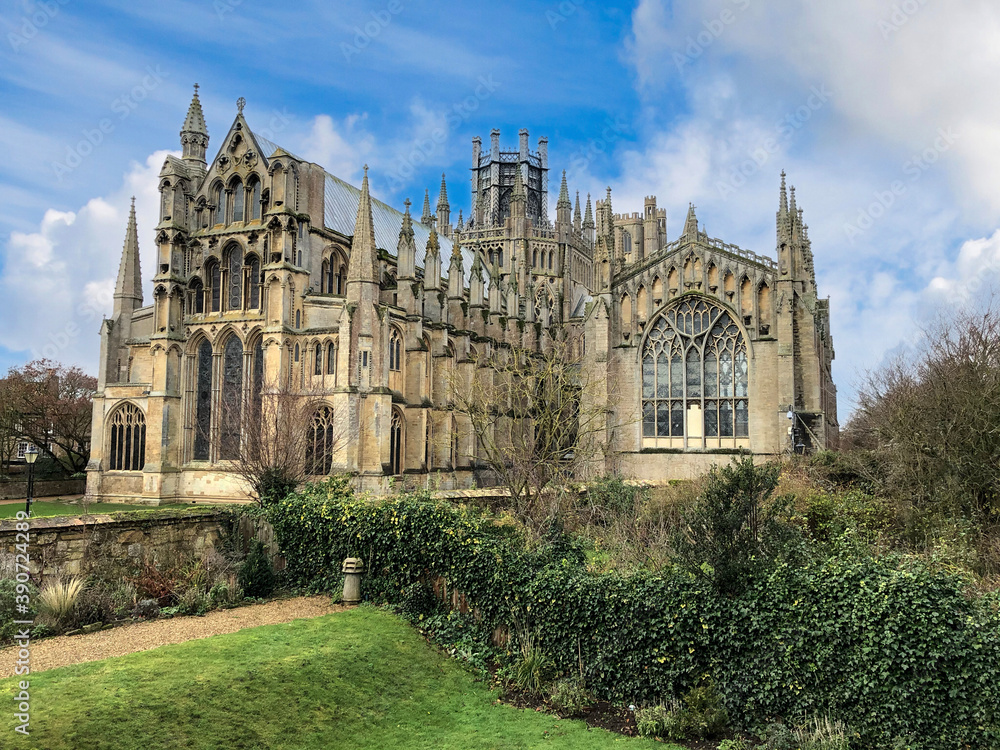 Ely Cathedral view with blue sky England, December 2019