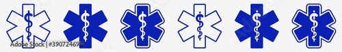 Emergency Medical Service Symbol Set Blue | EMS Emergency Medical Service Vector Illustration Logo | Medical Icons Isolated Collection