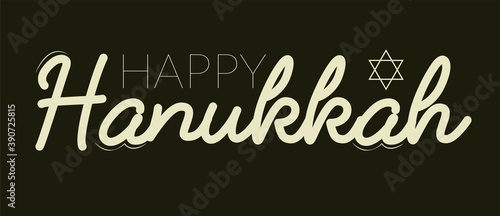 Vector illustration of Happy Hanukkah. Lettering text sign isolated on white background. Judaism symbol. Hanukkah logo for greeting card template