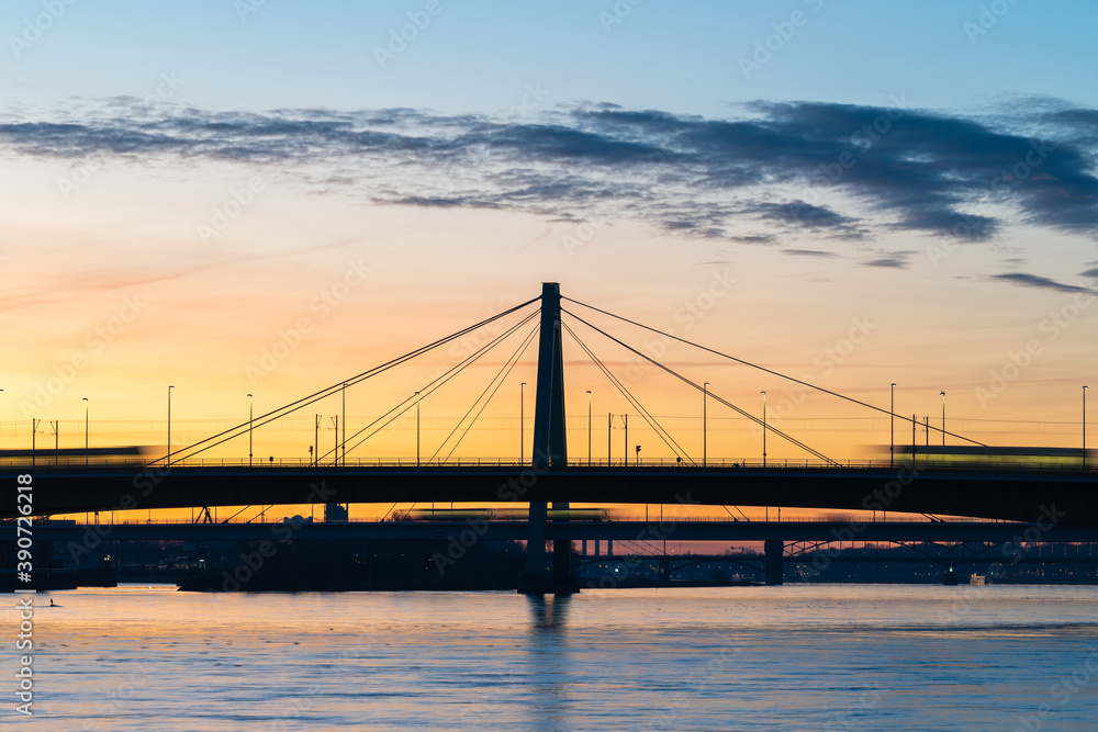 Severinsbrücke in Cologne at sunset