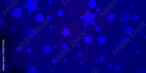 Dark BLUE vector texture with circles, stars.