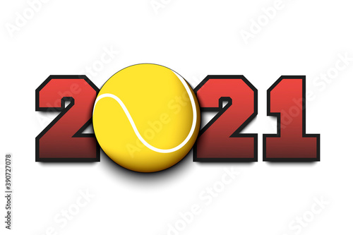 New Year numbers 2021 and tennis ball on an isolated background. Creative design pattern for greeting card, banner, poster, flyer, party invitation, calendar. Vector illustration