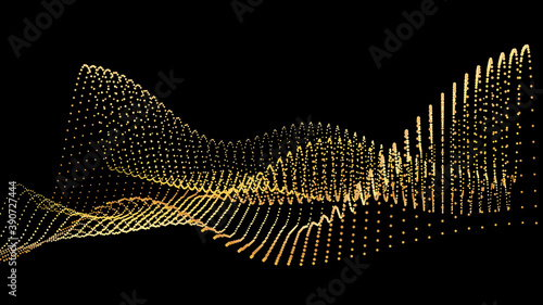 An abstract stream of golden radiance flying in outer space through galaxies and orbits. Star clusters networks.