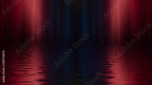Empty futuristic dramatic scene. Abstract dark landscape, street. Neon light fluid element. Night view, neon blue light. Fantasy background. 3D illustration © MiaStendal