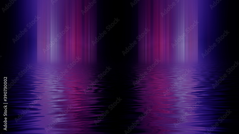 Fototapeta premium Empty futuristic dramatic scene. Abstract dark landscape, street. Neon light fluid element. Night view, neon blue light. Fantasy background. 3D illustration