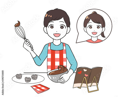 バレンタインチョコを作る　男性　女性吹き出し