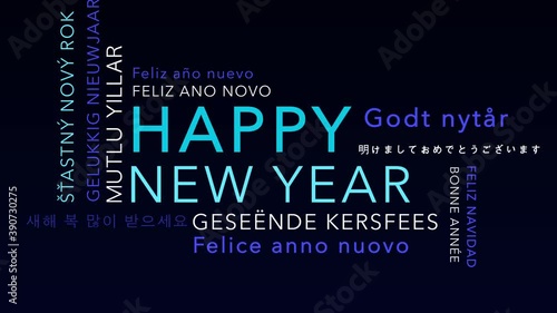 Happy New Year Typography in Multi Nation Language Animation photo