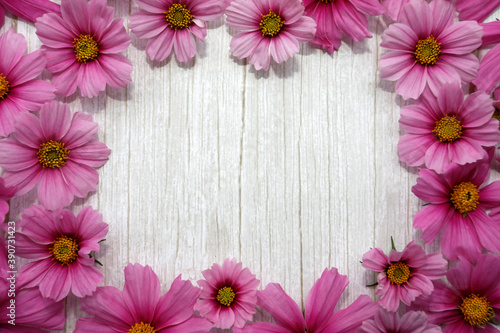 Retro style Background with pink flowers and copy space.