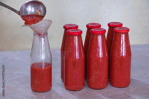 In process of making tomato juice, preservation of tomato juice photo