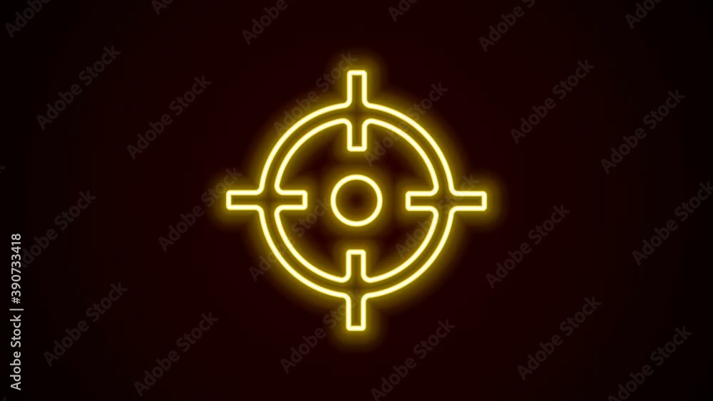 Glowing neon line Target sport icon isolated on black background. Clean target with numbers for shooting range or shooting. 4K Video motion graphic animation