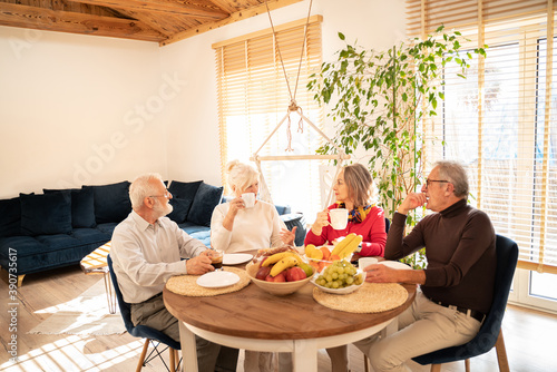 Group of senior people eating dessert during a meeting