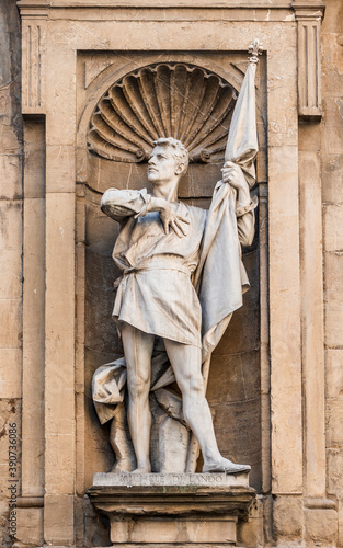 Statue of the Italian politician Michele di Lando, first leader of the Ciompi Revolt, in a niche of the Loggia of the New Market (or 