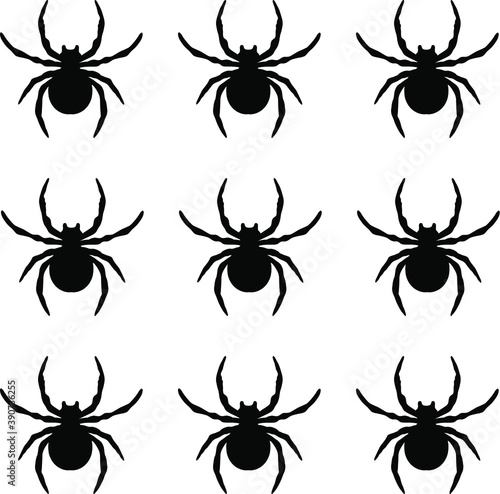 Black spiders pattern with a web heart-shaped. Isolated vector illustration. Use for printing, posters, T-shirts, textile drawing, print pattern. Other spiders patterns in my collections. © Karine