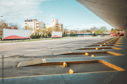 Photography bus terminal empty in summer vacation due to coronavirus pandemic