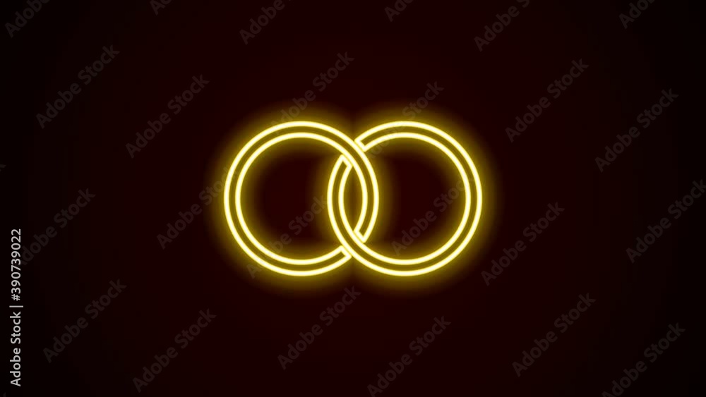 Glowing neon line Wedding rings icon isolated on black background. Bride and groom jewelry sign. Marriage symbol. Diamond ring. 4K Video motion graphic animation Glowing neon line Wedding rings icon isolated on black background. Bride and groom jewelry sign. Marriage symbol. Diamond ring. 4K Video motion graphic animation